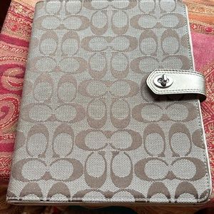 Coach Signature khaki & brown 7.5x9in tablet cover. Or use for a planner.